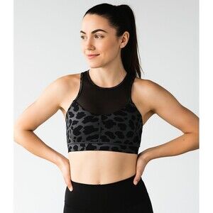 Lululemon Sports Bra  Womens Gray 8 Leopard Print Mesh Racerback Sports Yoga